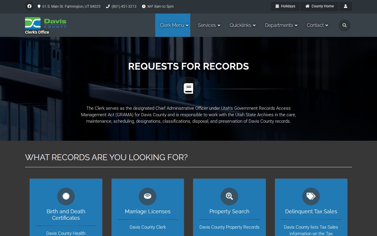 Davis County warrant information, public records request portal for records not posted online