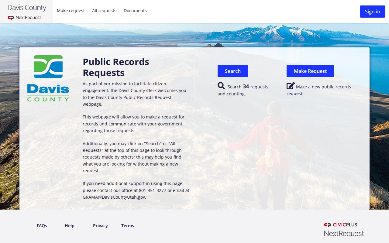 Davis County active warrant records, county GRAMA request portal