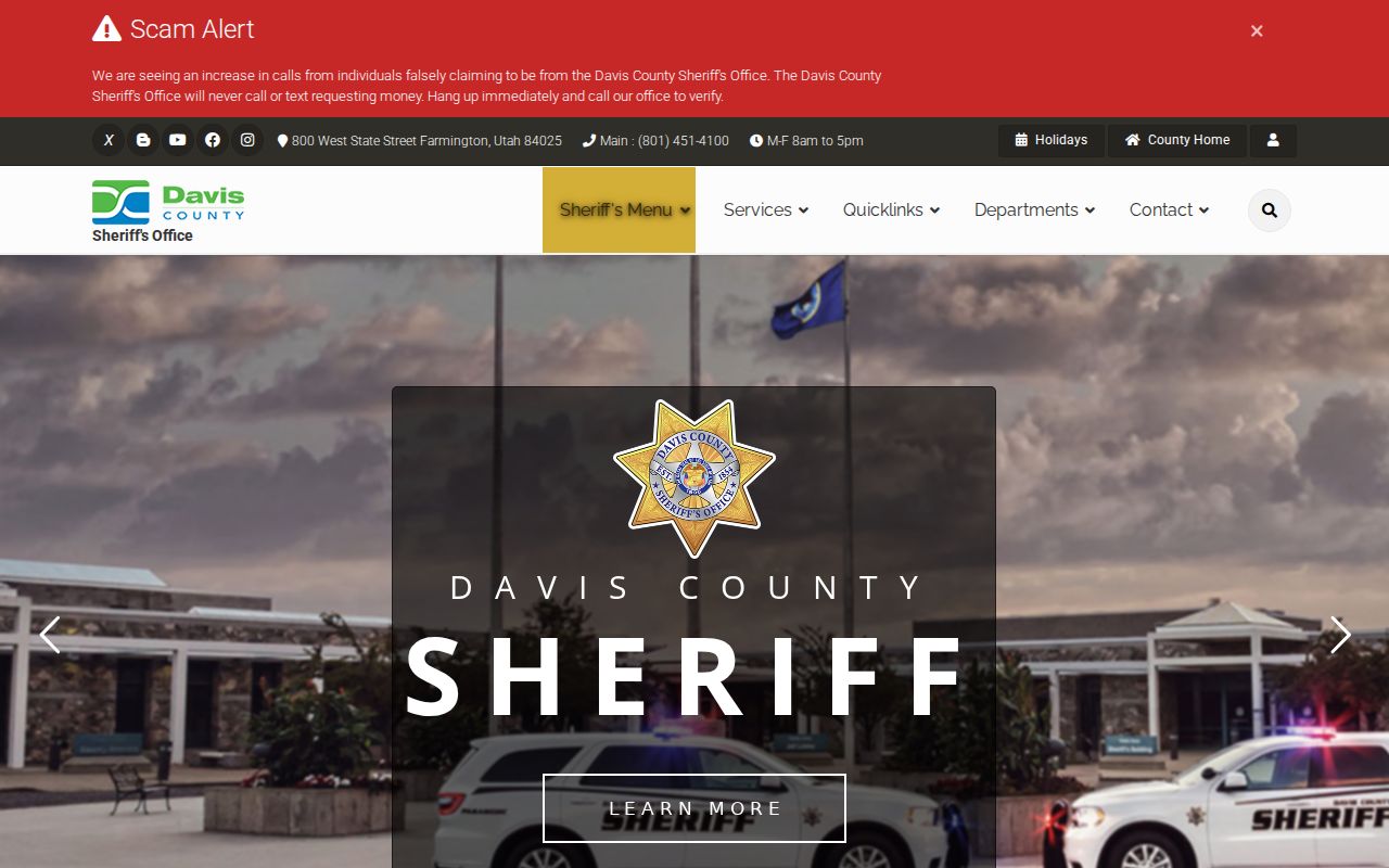 Davis County arrest warrant service, Sheriff's Office contact location