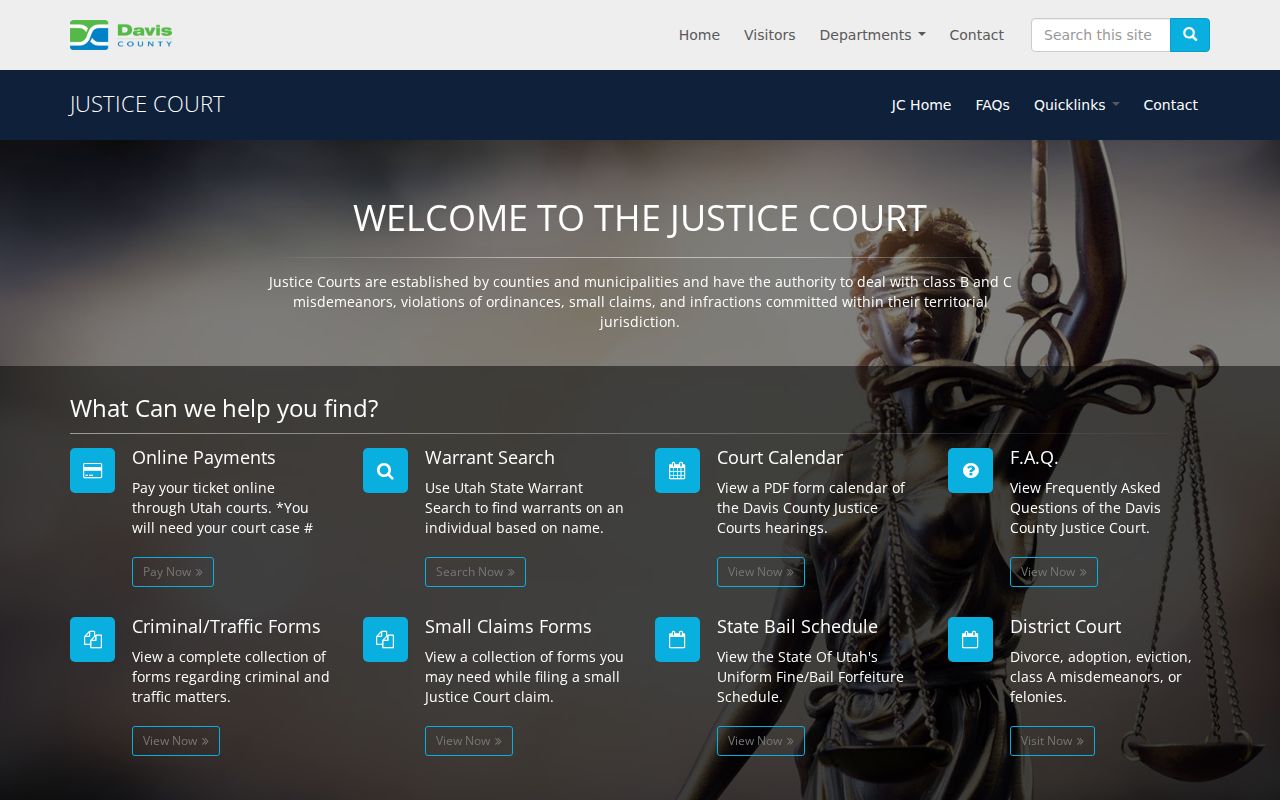 Davis County city-court warrant records, Justice Court contact and case information