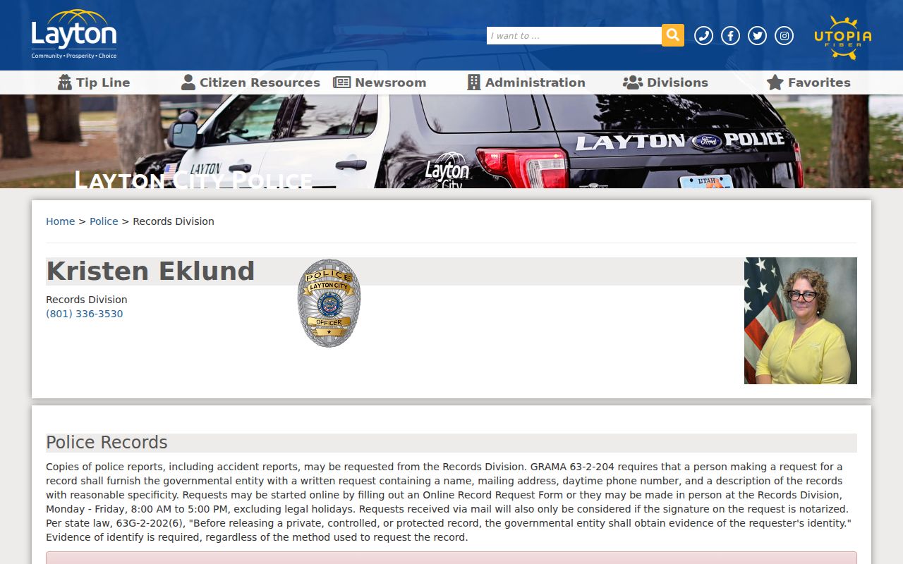 Layton warrant records, police records request service