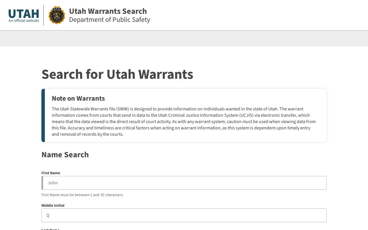 Davis County warrant search, official Utah statewide search interface